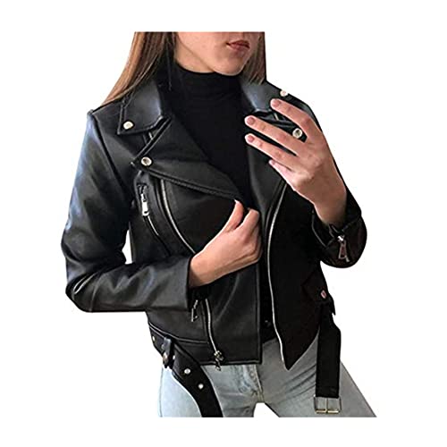 Youning Damen PU Lederjacke Bikerjacke mit Reißverschluss Kurze Jacke mit...