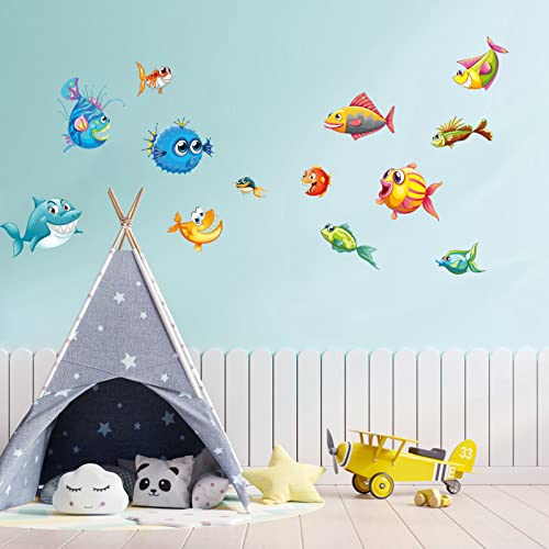 AnFigure Wall Stickers for Kids Marine Animal Wall Decals Baby Babies Childrens Nursery Playroom Daycare Bathroom Bedroom Wall Stickers Shark Sea Dolphin Fish Sea Ocean Beach Nautical Wall Decor - Image 3