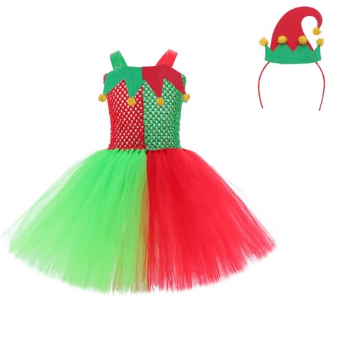 MaNMaNing Disfraz de carnaval para niña con elegante disfraz de hadas de varias capas, color rojo y verde, mangas hinchadas para eventos festivos, actuaciones escénicas y celebraciones, carnaval, ropa