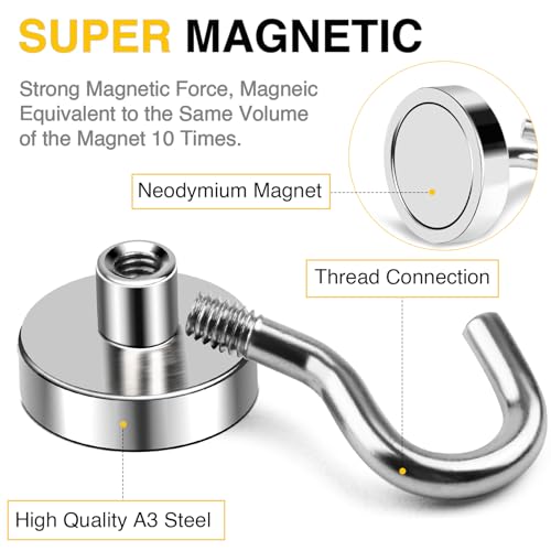 Image of DIYMAG Magnetic Hooks,50lbs Heavy Duty Magnets with Hook Silver 6 Pack | Rare Earth N52 2026 Cruise Cabin Ship Essentials for Fridge Hanging Classroom Beach Vacation Kitchen Grills Home Must Have