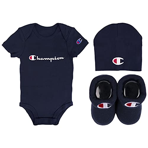 Image of Champion baby-boys 3-pc Box Set Includes an Infant Body Suit, a Bib Or Hat & Pair of Booties in Multiple Colors Size 0-6m