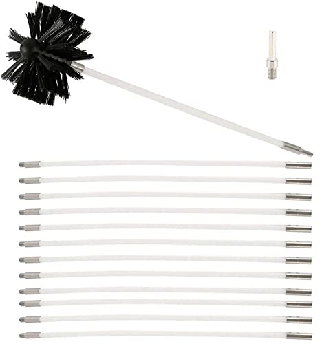 chimney sweep kit Chimney Cleaning Brush Kit, Chimney Sweep Kit, Duct Vent Cleaning Tool With 12 Flexible Rods, 1 Brush Heads, 1 Drill Connector, Cleaning Brush For Chimneys, Dryer Vents(12 Rods,610mm
