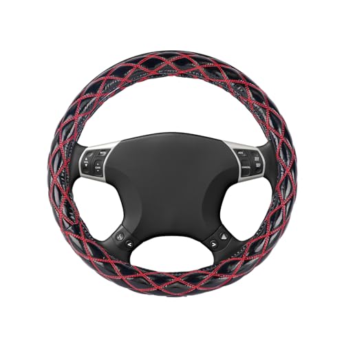 MUTEKI ハンドルカバー 軽自動車 ステアリングカバー ハンドル カバー 車用 トラック 38cm エナメル調 キルティング 快適 手触りよし 汚れ防止 滑り止め おしゃれ キラキラ 汎用(38cm,ブラック/レッド)