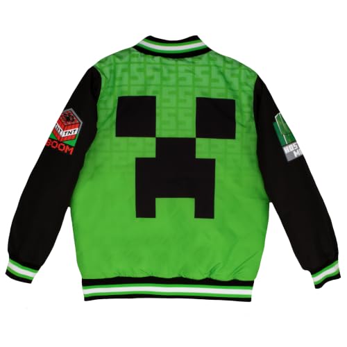 Image of Minecraft Bomber Jacket for Boys, Zip-Up Graphic Print Varsity Jacket for Kids and Toddlers