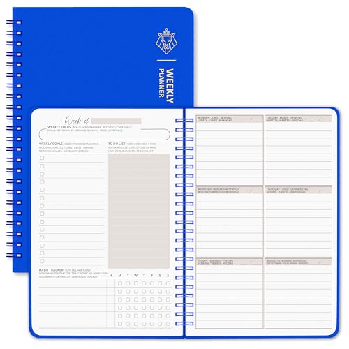 BIROYAL Agenda semanal sin fecha, A5 planificador semana vista, planner semanal con lista de tareas, gran espacio para notas, organizador diario espiral 52 hojas, weekly planner con tapa dura