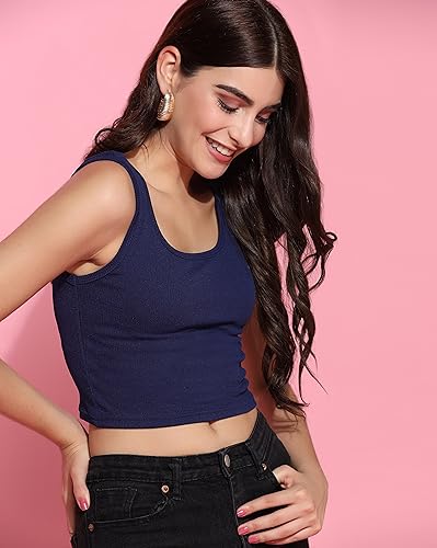 Image of TOPLOT Women's Solid Ribbed Round Neck Sleeveless Slim Fit Tank Top (5069)