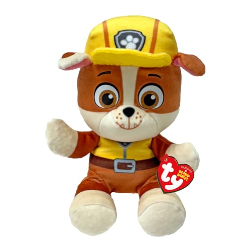 Ty - Coleção Paw Patrol, Rubble, todos os heróis da equipa dos cachorros na versão Floppy, peluche suave para colecionar, ideia de presente para grandes e pequenos - 20 cm - T44020