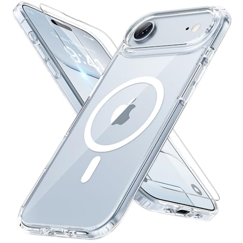 Image of Miracase Magnetic for iPhone Air Case with Screen Protector(Compatible with MagSafe), Slim Thin Translucent Matte Military-Grade Protected Phone Cover for iPhone 17 Air 6.5 inch, Clear