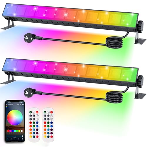 Indmird RGB LED Strahler 30W 2Stück Rgb Strahler Outdoor mit 360 Fernbedienung und Bluetooth APP Led Wallwasher IP66 Wasserdicht Partylitcht für Garten Feiern Bühnenlichter Weihnachten Halloween