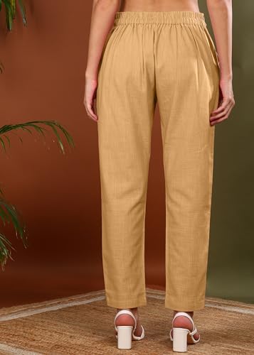 Image of Yash Gallery Women's Regular Fit Mid Rise Solid Cotton Slub Ankle Length Regular Trouser Pant