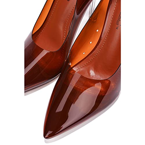 Image of Women's Pointed Toe Heels - Transparent Upper, 3.75 inch Lucite Heel & Genuine Leather Insole, Classy Pointy Pumps (Glass Doll.A)