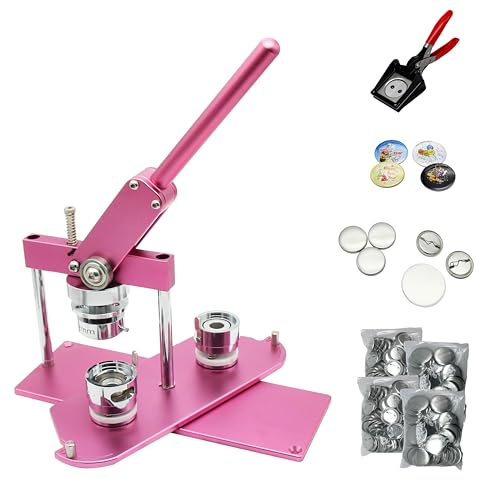 ChiButtons Pro 32mm (1.25") Metric Button Maker B400 Kit | All-Metal Press w/ 200 Parts, Interchangeable Moulds & Handling Paper Cutter | Promo Buttons, Branded Pins, Event Souvenirs (Pink-new)
