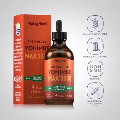 piping rock yohimbe bark extract supplement  4 fl oz  herbal liquid drops for men amp women  alcohol free  vegetarian non-gmo gluten free