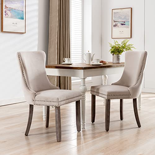 Habitrio Dining Chairs Set Of 2, Upholstered Wing-Back Button Tufted Dining Chair With Backstitching Nailhead Trim And Solid Wood Legs, Seat Height 18.9" (Beige) #TOP3