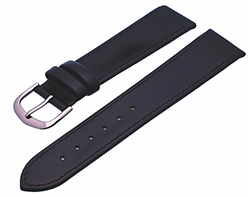 REV 18 mm 20 mm Black Brown Plain Pattern Genuine Leather Strap Watch Replacement Band (18 mm, Black) - ITAL5064