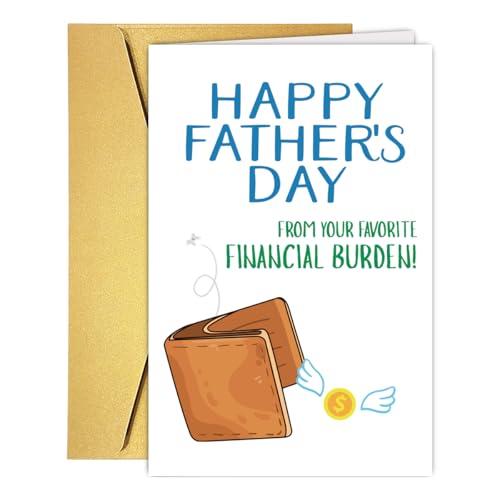 PUGAILA Funny Financial Burden Fathers Day Card for Dad Stepdad, Hilarious Happy Father's Day Card from Daughter Son Kids, Joke Fathers Day Gift for Daddy