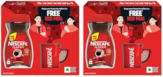 Nescafe Classic Instant Coffee Powder | Great start to your morning | 100% Pure Coffee | Free Red Mug | 180g, Box (Pack Of 2)