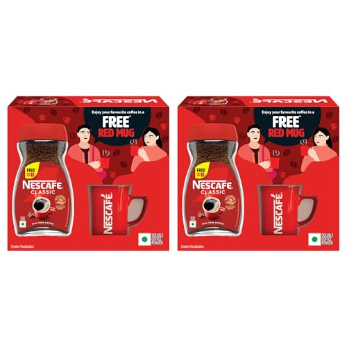 Nescafe Classic Instant Coffee Powder | Great start to your morning | 100% Pure Coffee | Free Red Mug | 180g, Box (Pack Of 2)