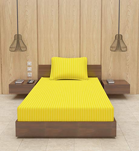 Image of BEVI - Home Premium Self Striped Single Bedsheet with 1 Pillow Cover 300 TC Ultra-Soft 300 TC Microfiber Bed Sheet| Size (60 inch x 90 inch) Yellow