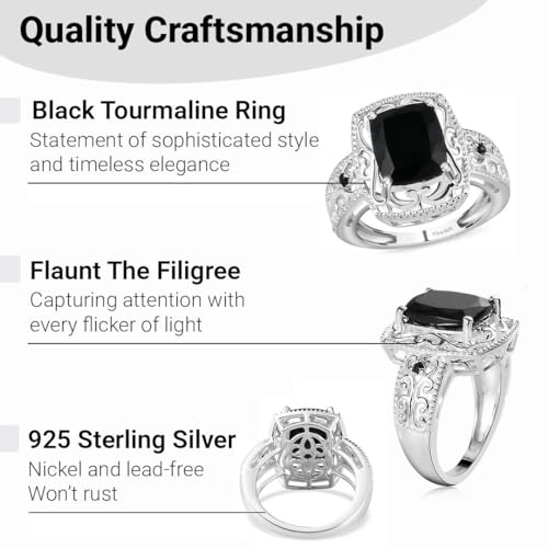 Shop LC Black Tourmaline Rings - Birthstone Rings for Women - Engagement Promise Ring for Her Statement Vintage Stainless Steel Tourmaline Jewelry Birthday Gifts for Womens4