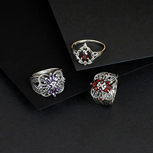 Image of Gemondo USA 925 Sterling Silver Amethyst & Marcasite Art Nouveau Ring Size 6, 7, 8, and 9