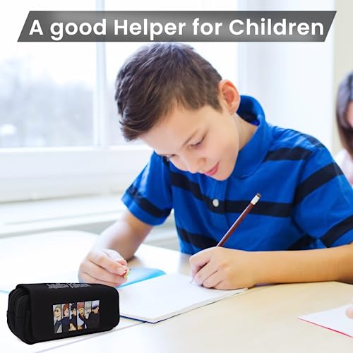 Image of Fancyku Jujutsu Kaisen Polyester Pencil Case, Anime Pencil Pouch, Cartoon Prints Pen Pouch, Large Capacity Pu Pencil Bag Stationery Organizer, Students Gift Children's Day Gift School Gift (Black)