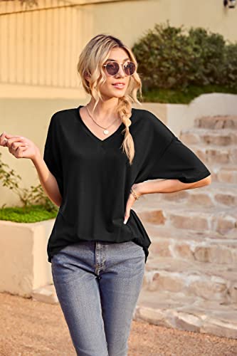Iandroiy Womens Short Sleeve Tops Dolman V Neck T-Shirts Summer Casual Tunic Tops3