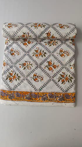 Image of Floral Printed Cotton Fabric Cloth Hand Block Print Fabric Women Material Running Jaipuri Hand Block Printed Women Dress Material Kurtis Natural 44 inch Inches Width 2.5 Meter (Pattern 9)