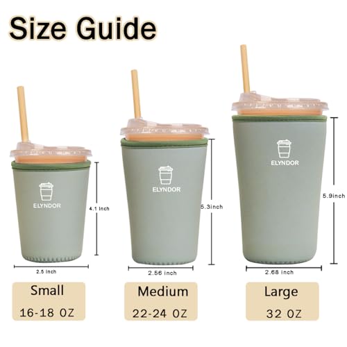 Image of Reusable Insulated Sleeve for Iced Coffee Cup, 3-Pack Coffee Neoprene Drink Sleeve for Cold & Hot Drinks, Beverage Holder for Iced Coffee (Sage Solid)