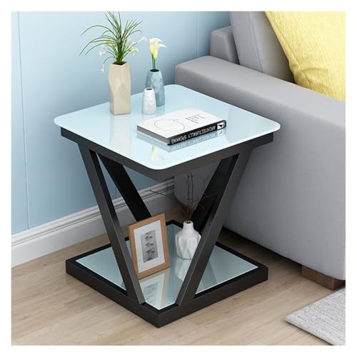 Moderna mesa de esquina de cristal con elegante marco de metal, diseño compacto y elegante para dormitorio, sofá o mejora de espacio pequeño