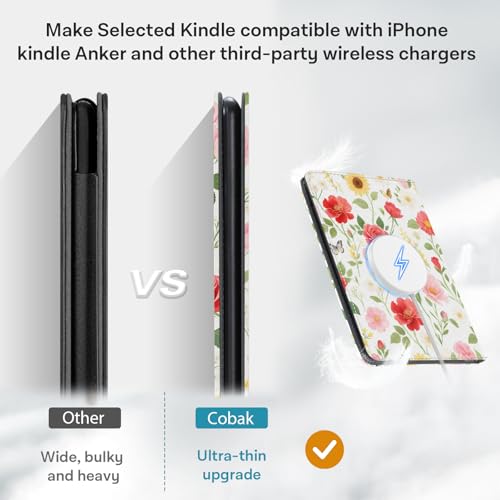 Image of CoBak Stand Case for 7 inch Kindle Paperwhite 12th Gen 2024 and Kindle Colorsoft with Hand Strap - Compatible with iPhone MagSafe, for Samsung /Belkin /Anker Wireless Charging Pads, Durable, Auto Sleep-Gray