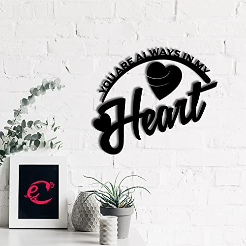 Image of eCraftIndia inchYou Are Always In My Heart Love Quote Black Black Engineered Wood Cutout Wall Art Decor - Ideal Gift For Loved Ones, Wife, Husband - Romantic Wall Hanging For Bedroom Or Living Room