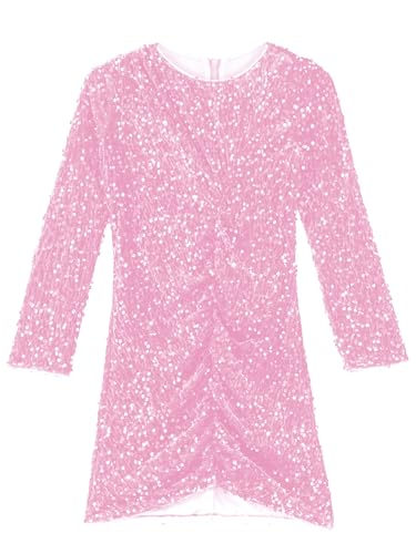 DINORMIN Kid Girl Glitter Sequin Party Gown Round Neck Bodycon Dress Long Sleeve Cocktail Party Gown4