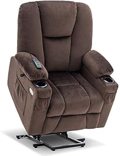 Mcombo Electric Power Lift Recliner Chair with Extended Footrest for Elderly People, 3 Positions, Hand Remote Control, Lumbar Pillow, 2 Cup Holders, USB Ports, 2 Side Pockets 7507 (Brown Fabric)