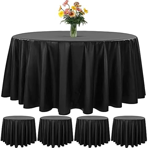 ZUIYIN Round TableCloth 84 Inch Black Party Table Cover Plastic ​Tablecloths for Wedding, Banquet, Parties, Birthdays, Picnic (4 Pack) Cover