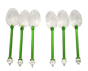 MARBOGLASS India Handicraft Crystal Glass Spoon Set,Cutlery Set/Table Ware Cutlery/Dinner Cutlery/Spoon (Set of 6) (Glass Green)