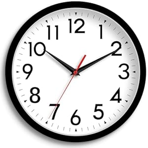 Wall Clock Small Analog 8 Inch Silent Non Ticking Battery Operated Modern Simple Decorative for Kitchen Office Bedroom Bathroom Living Room(Black)