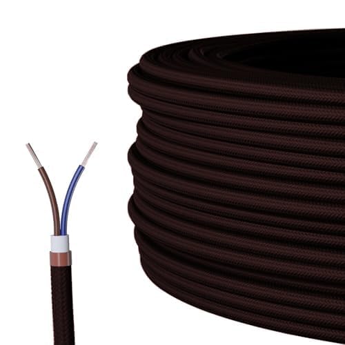 LEDSONE 2 Meters / 6.5ft Braided Cable, 2 Core Electrical Cable, Vintage Braided Flex Round Fabric Electrical Wire for DIY Lamps Industrial Pendant Lights Lighting Appliances (Dark Brown - 2M)