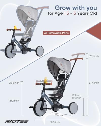 RIDYEE 8-in-1 Toddler Tricycle Ages 1.5-5, Parent Steering Trike - image 7