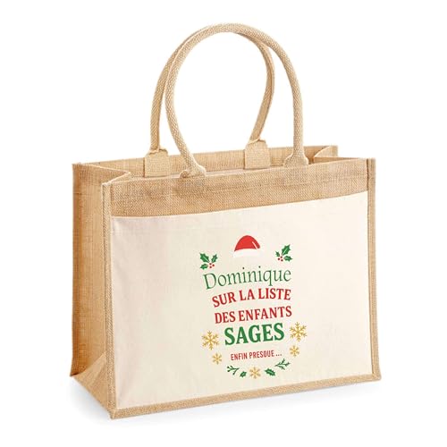 Cadeau noël humour pour collègue avec le sac Dominique liste des enfants sages