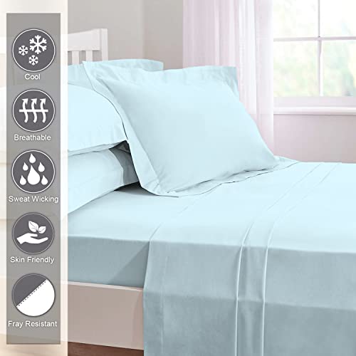 Pizuna 100% Cotton Double Bed Sheet Set Baby Blue, 400 Thead Count Long Staple Cotton Bedding Set 230x280 cm - Image 2