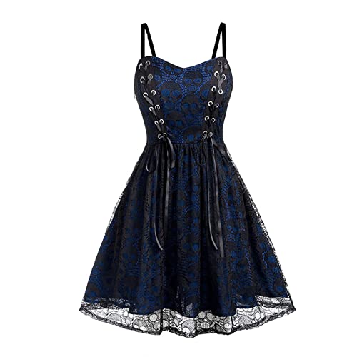 URIBAKY Finders Keepers - Vestido de manga larga para mujer con cuello de color slido con encaje retro de lazo princesa V vestido de punto para mujer, Azul n. 1., M