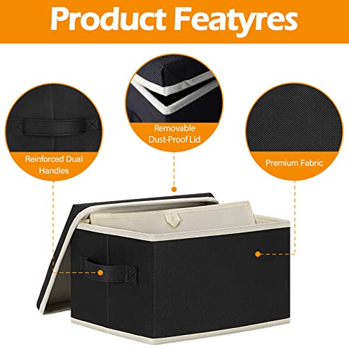 Asxsonn Storage Bins With Lids 3 Pack, Storage Baskets With Lids, Collapsible Fabric Storage Boxes With Lids And Label For Home Bedroom Office (11.4"X8.7"X6.7", Black) #TOP3