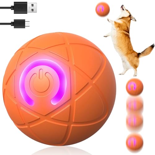 UEXEDO Jouet Interactif pour Chien, Balle Intelligente Automatique avec LED et Activation Tactile - Rechargeable USB, Résistante aux Morsures pour Jeu en Intérieur/Extérieur et Nuit (Orange)