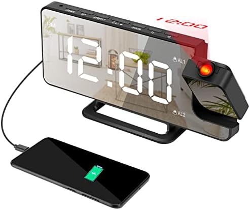 ZOOS Projection Alarm Clock for Bedroom, Digital Alarm Clock with USB Charger, 7.5" LED Desk Digital Clock Large Display, 6 Dimmer, 12/24Hr, Snooze, Dual Alarm, Mirror Alarm Clocks for Bedrooms Office