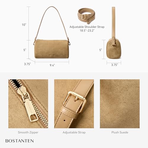 Image of BOSTANTEN Shoulder Bag for Women Suede Leather Crossbody Purse with 2 Strap