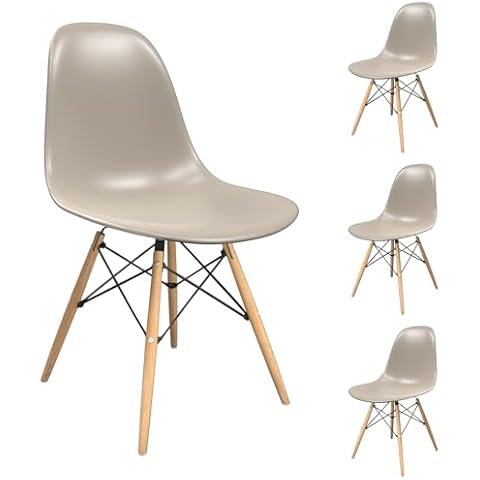 GREZJXC Dining Chairs Set of 4, Modern Dining Room Chairs, Shell Lounge Plastic Chair with Wooden Legs, Dining, Bedroom, Living Room Side Chairs Beige Cover