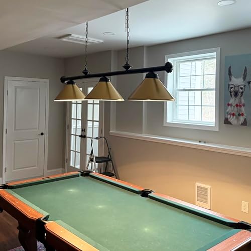 Wellmet 3 Light Pool Table Light, Billiard Lighting with Gold Metal Lamp Shades, Modern Kitchen Island Light Hanging Light Fixture for 7\' 8\' Pool Table, Game Room, Billiard Room, Man Cave