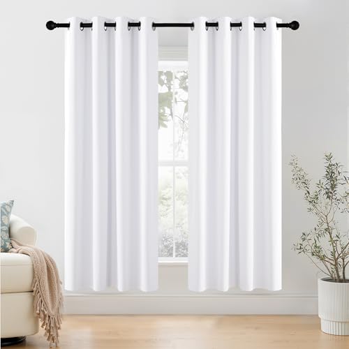 Image of NICETOWN 100% Blackout Window Curtain Panels 78 inch Length for Living Room, Set of 2, Snow White, 55 inches Wide, Thermal Insulated Drapes