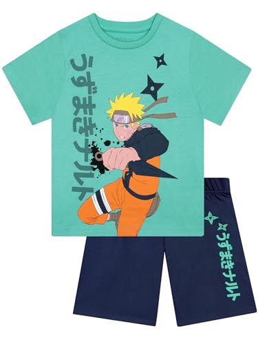 Naruto Pijama Niño, Pijamas Chulos Manga Corta para Niños, Pijamas Verano De Anime, Set De Pijama Corto, Verde 8-9 Años